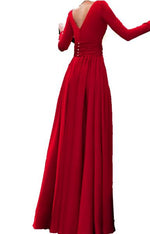 Long Sleeved Formal Wear for Women Outfits 2018 Sexy Slit Evening Dress Burgundy/red