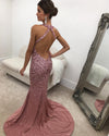 Sexy Mermaid Crystal Beading Long Evening Dress Formal Prom Dresses Champagne Siaoryne LP032