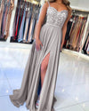 Flowing Chiffon Spaghetti Straps lace  Applique Long Party Dress Blue Prom Dress Gown PL06291