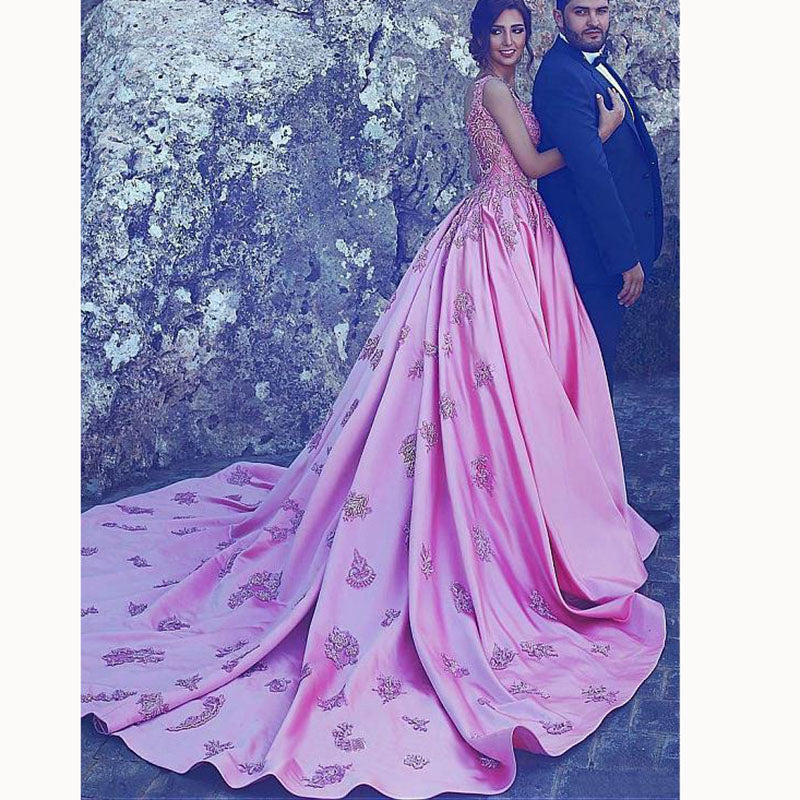 Fantastic Custom Made Pink A Line Lace Prom Dresses Satin Wedding Gown 2022 Formal Wear