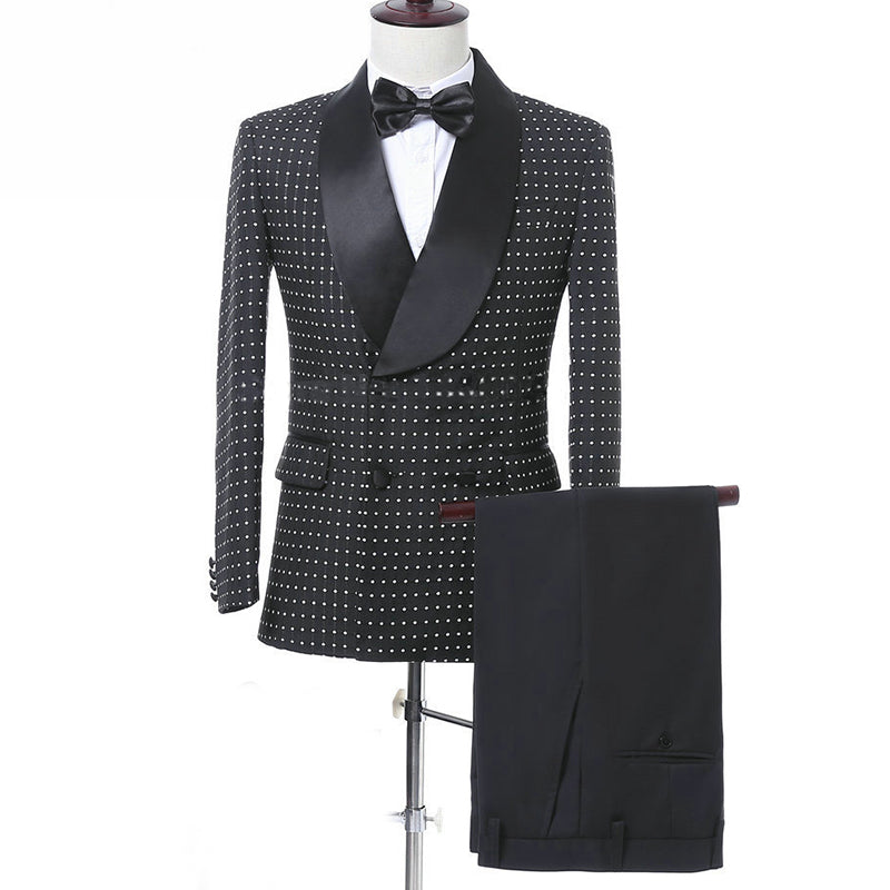 Slim Fit Shawl Lapel Men Suit Groom Wear Wedding Suits Tuxedo Blazer(Jacket+Pants+Tie)