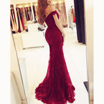 Elegant Lace Embellish Mermaid 2022 Prom Dress Wine Red Off the shoulder Evening Long Dress