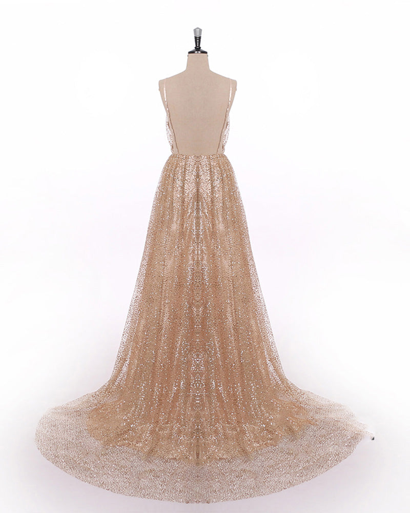Spaghetti Straps Sequins Gold Women Formal Dresses Long Evening Party Gowns