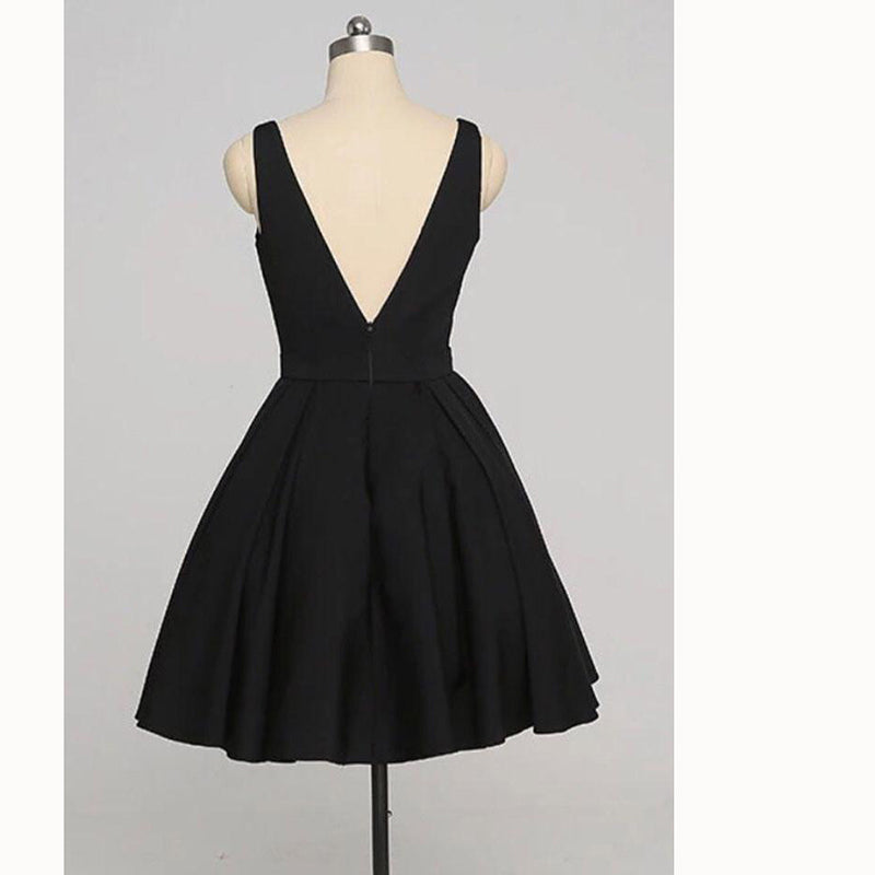 Simple Black V Neck Short Prom Homecoming Dresses Cocktail Semi formal Gown