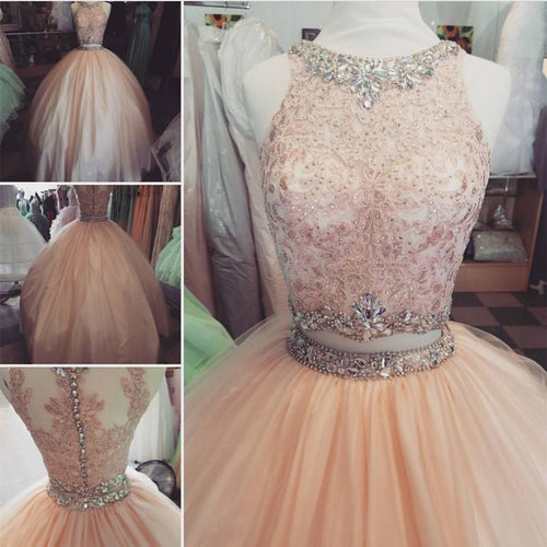 Blush Pink Crop Top Ball Gown Prom Dress  Two Pieces Quinceanera Dress Debutante Gown 2020