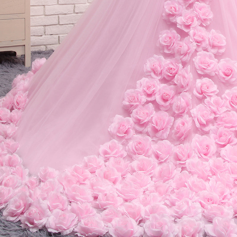 Romantic Pink Rose Wedding Dress Princess Ball Gown Quinceanera Debutante Gown Girls Sweet 16 Gown WD878