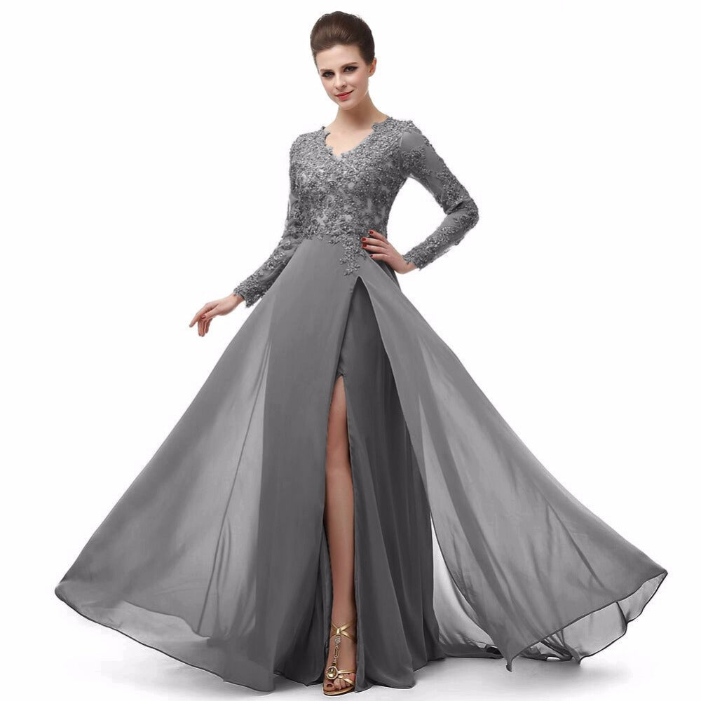 Vestido de encaje de manga larga para madre de la novia, vestido de fiesta de boda para mujer, vestido de noche largo