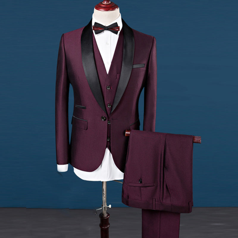 Suits Men costume homme mens suits Wine Tuxedos 2018 3 Pieces(Jacket+Vest+Pant)