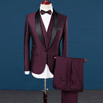 Suits Men costume homme mens suits Wine Tuxedos 2018 3 Pieces(Jacket+Vest+Pant)
