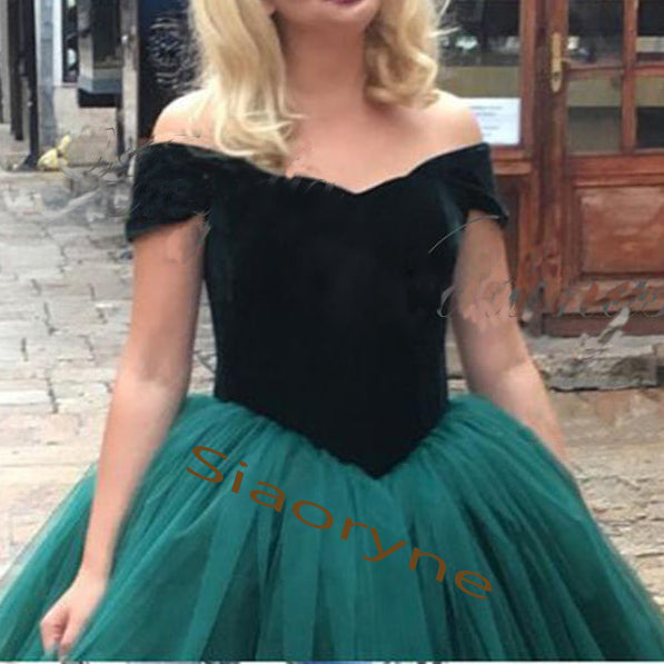 LP3658 Off the Shoulder Velvet and Organza A Line Prom Dresses Girls Party Gown  Vestido De festa Pageant Gown