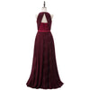 Grape Pleated Chiffon Two Tunes Halter Prom Dresses Long Evening Formal Gowns women