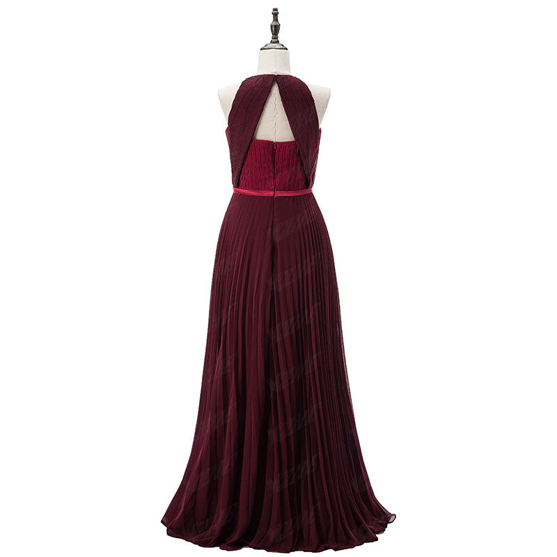 Grape Pleated Chiffon Two Tunes Halter Prom Dresses Long Evening Formal Gowns women