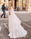 Cheap Price  Long Sleeves White Custom Tulle Wedding Dress with Lace Appliqued High Slit Leg ,Robe De Mariee WD0721