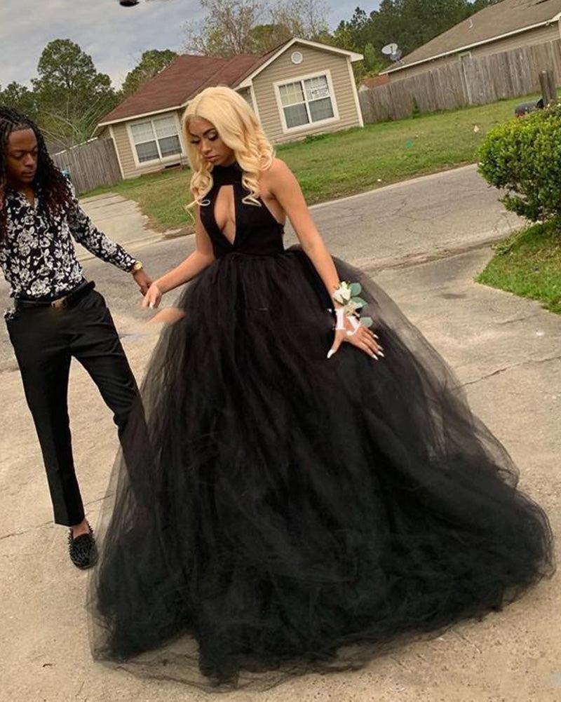 Stunning Halter Black Tulle Poofy Ball Gown Girls Senior Prom Dress PL Siaoryne Stunning Halter Black Tulle Poofy Ball Gown Girls Senior Prom Dress PL Siaoryne