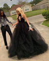 Stunning Halter Black Tulle Poofy  Ball Gown Girls Senior Prom Dress PL01207