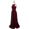 Grape Pleated Chiffon Two Tunes Halter Prom Dresses Long Evening Formal Gowns women