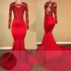 Scoop Neck Lace Mermaid African Prom dresses red Long Formal Evening Dresses LP645