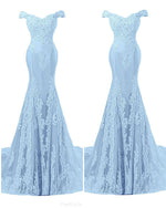 Dust Blue Off the Shoulder Lace Evening Dresses mermaid Formal Gown PL2254