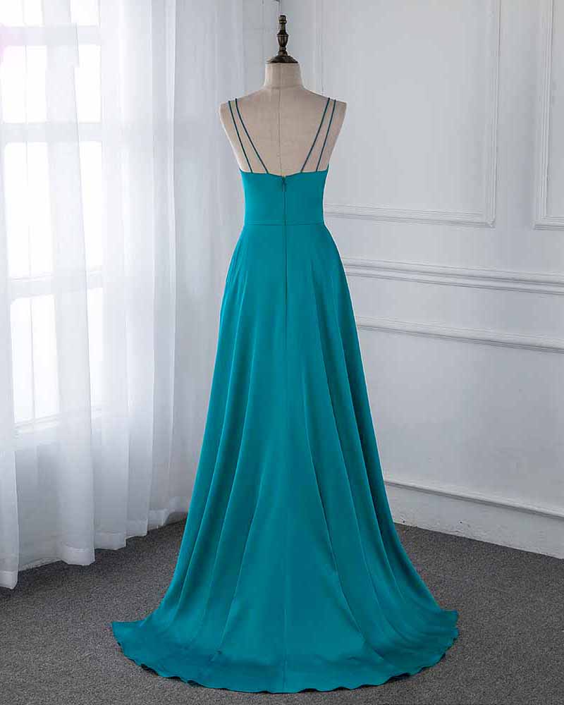 Silk Feeling Satin  Spaghetti Strap Long Prom Dresses 2019 PL2103