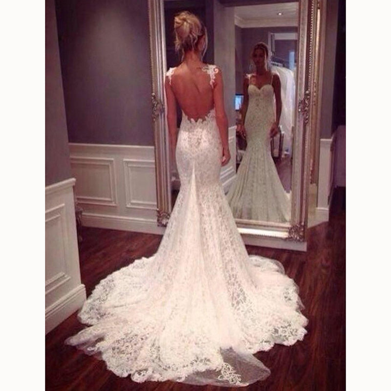 Sexy Classy Spaghetti Mermaid wedding Dresses Lace Bride Gown abiti da sposa 2018