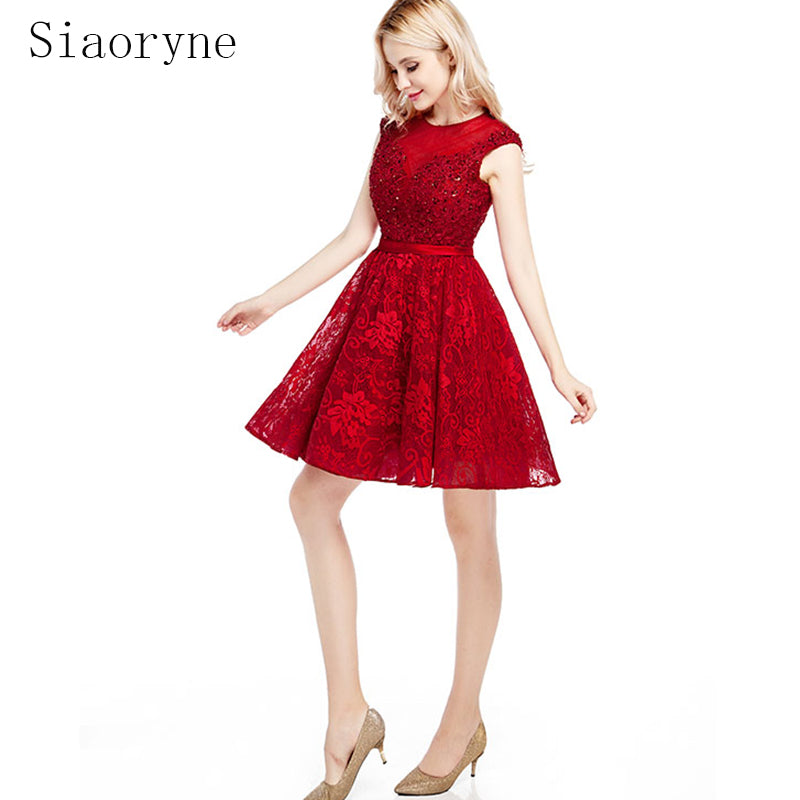 Lovely Cap Sleeves  Lace red Lace 8th Grade Junior Prom Dresses Short Homecoming Gown