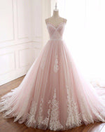 Pink /Ivory Lace Wedding Dress,Girls Sweet 16 Party Prom Gown Quinceanera Dress with Straps PD06238