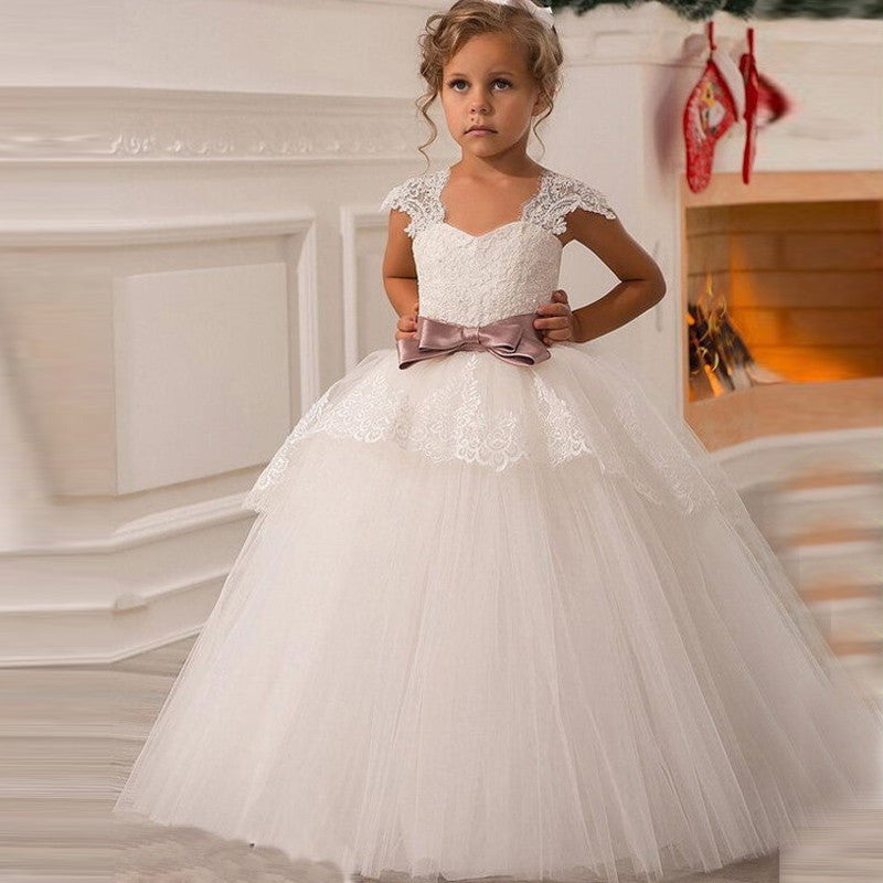 Ball Gown Lace White Flower Girls Dresses Kids  Wedding Dress Holy First Communion Gowns  FG745