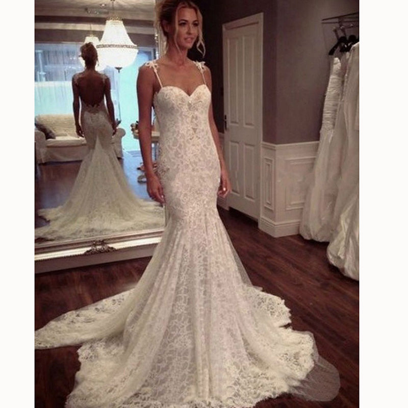 Sexy Classy Spaghetti Mermaid wedding Dresses Lace Bride Gown abiti da sposa 2018