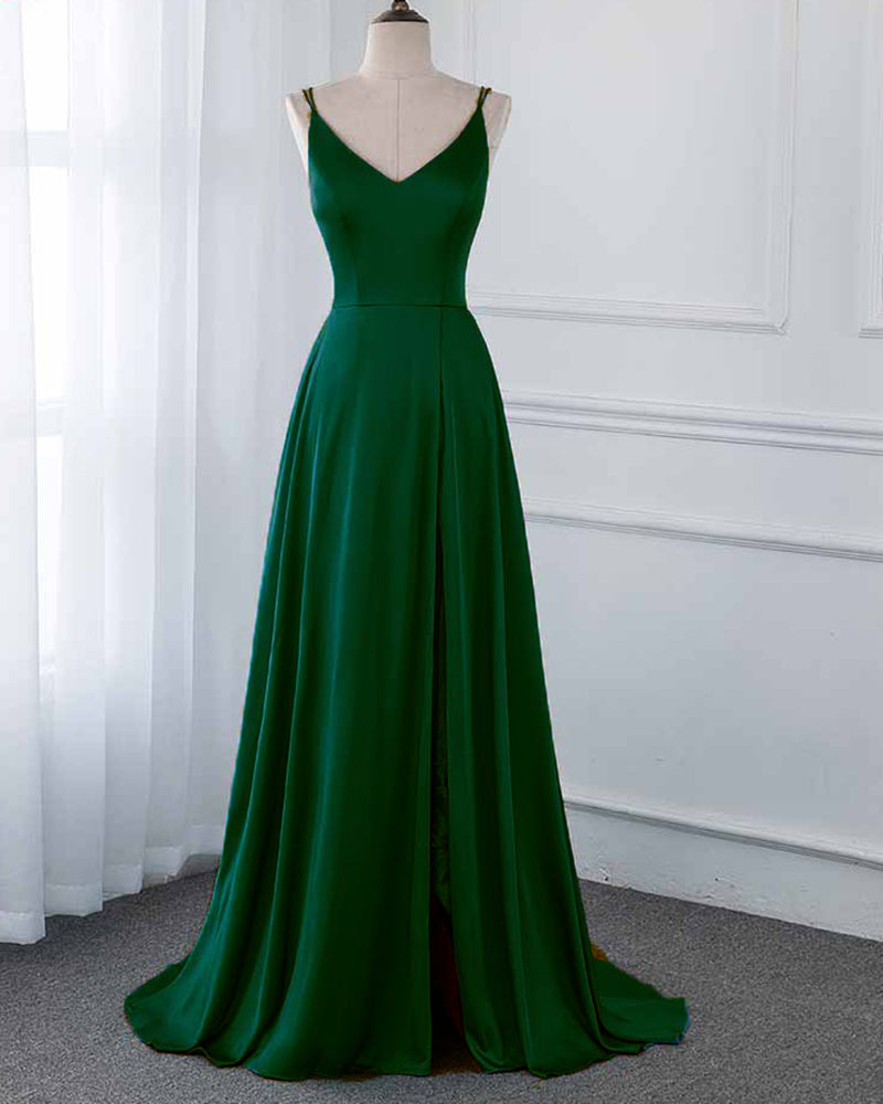 Silk Feeling Satin  Spaghetti Strap Long Prom Dresses 2019 PL2103
