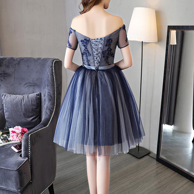 Off Shoulder Short Sleeves Lace Beaded Junior Homecoming Dress Graduation Dress 8th Grade vestido curto de renda