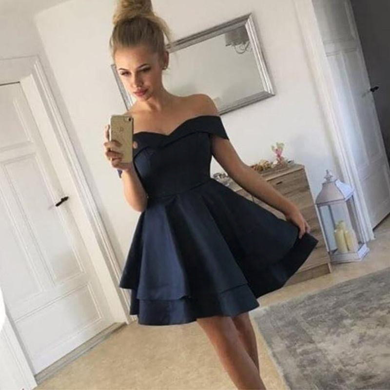 Lovely 2022 Dark Red Off the Shoulder Short  Graduation Prom Dress 8th Grade Junior Prom Gown