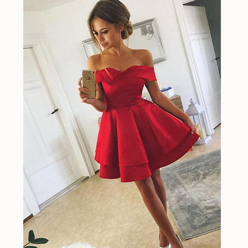 Lovely 2022 Dark Red Off the Shoulder Short Graduation Prom Dress 8th Siaoryne Lovely 2022 Dark Red Off the Shoulder Short Graduation Prom Dress 8th Siaoryne