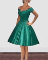 off the Shoulder Lace Burgundy Wedding Dress Short Prom DressWD541