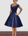 off the Shoulder Lace Burgundy Wedding Dress Short Prom DressWD541