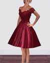 off the Shoulder Lace Burgundy Wedding Dress Short Prom DressWD541