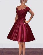 off the Shoulder Lace Burgundy Wedding Dress Short Prom DressWD541