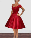 off the Shoulder Lace Burgundy Wedding Dress Short Prom DressWD541