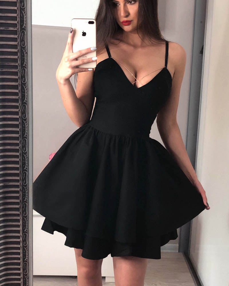 Spaghetti Straps Black Short Prom Dresses Graduation Gown SP320
