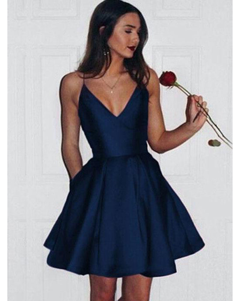 Navy/Red Girls Short Junior Graduation Prom Dresses with Straps SP325