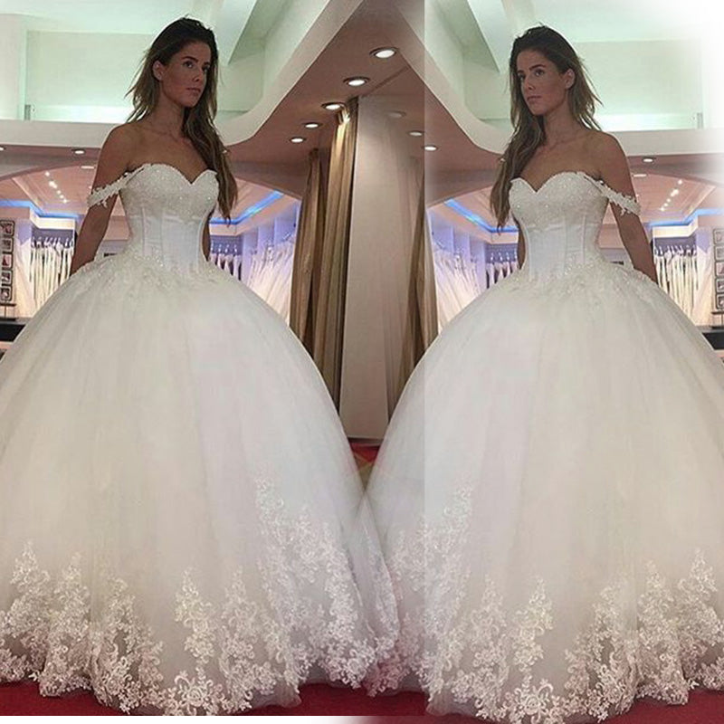 Romantic Lace Ball Gown Bridal Dresses Custom Made off the Shoulder Princess 2018 Wedding Gown Robe De Mariee WD5543