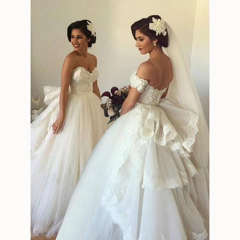 Romance Ball Gown Bridal Dress Princess wedding Dress with Bow Attachable off the Shoulder Wedding Party Gown