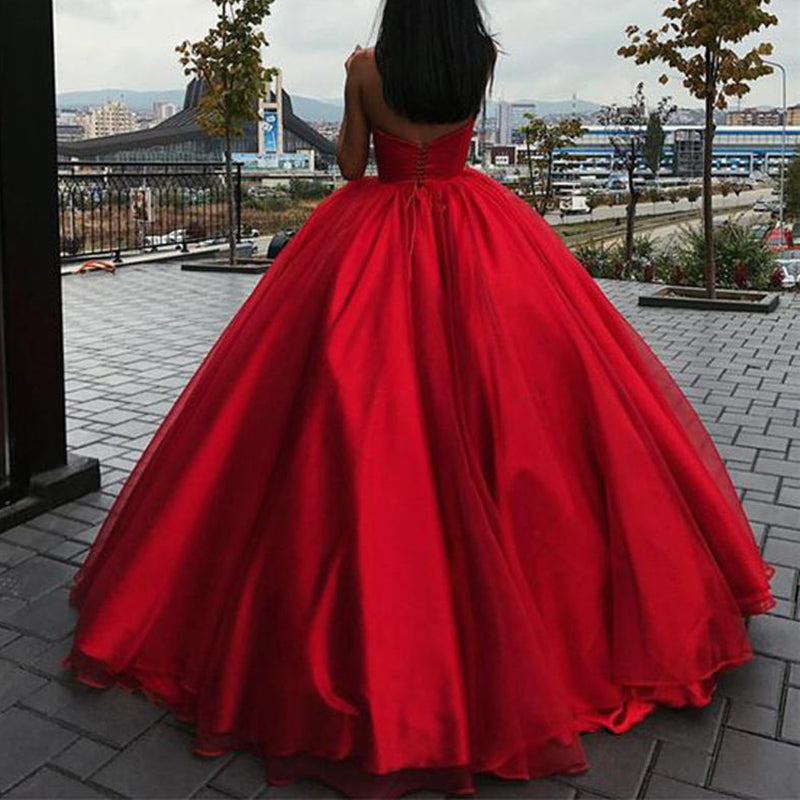 Stylish Corset Sweetheart Red Wedding Dress Women Formal Ball Gown Prom Dresses LP0509