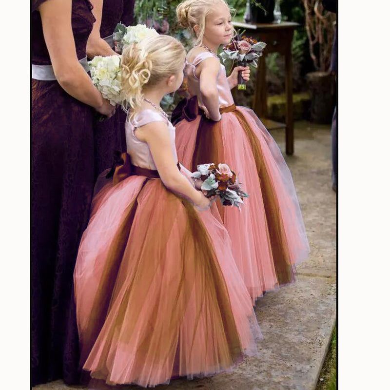 LP3379 Country Style Two Tunes Colorful Flower Girls Dress Little Girls Formal Gown Pageant Dress for Child