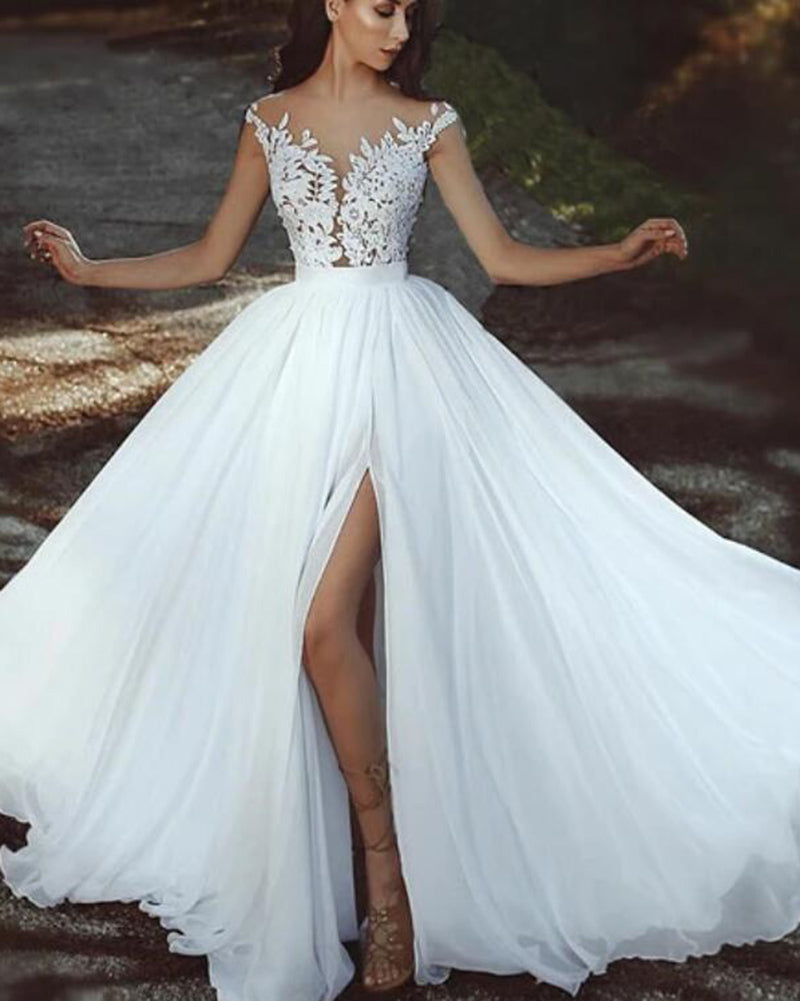 Siaoryne Sexy Slit Ivory Lace Beach Wedding Dress bridal Gowns Vestido De Novias 2020 WD1912