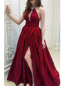 Siaoryne Dark Green Halter Sexy A Line Long Prom Dresses with Beading PL1106