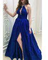 Siaoryne Dark Green Halter Sexy A Line Long Prom Dresses with Beading PL1106