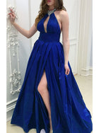 Siaoryne Dark Green Halter Sexy A Line Long Prom Dresses with Beading PL1106
