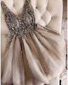 Beading and Sequins Grey/Champagne  Short Cocktail Dresses for Girls