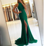 Trendy Jersey Fit Dress Red Prom Dresses Sexy Open back Split Leg Evening Party Dress 2018