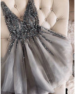 Beading and Sequins Grey/Champagne  Short Cocktail Dresses for Girls
